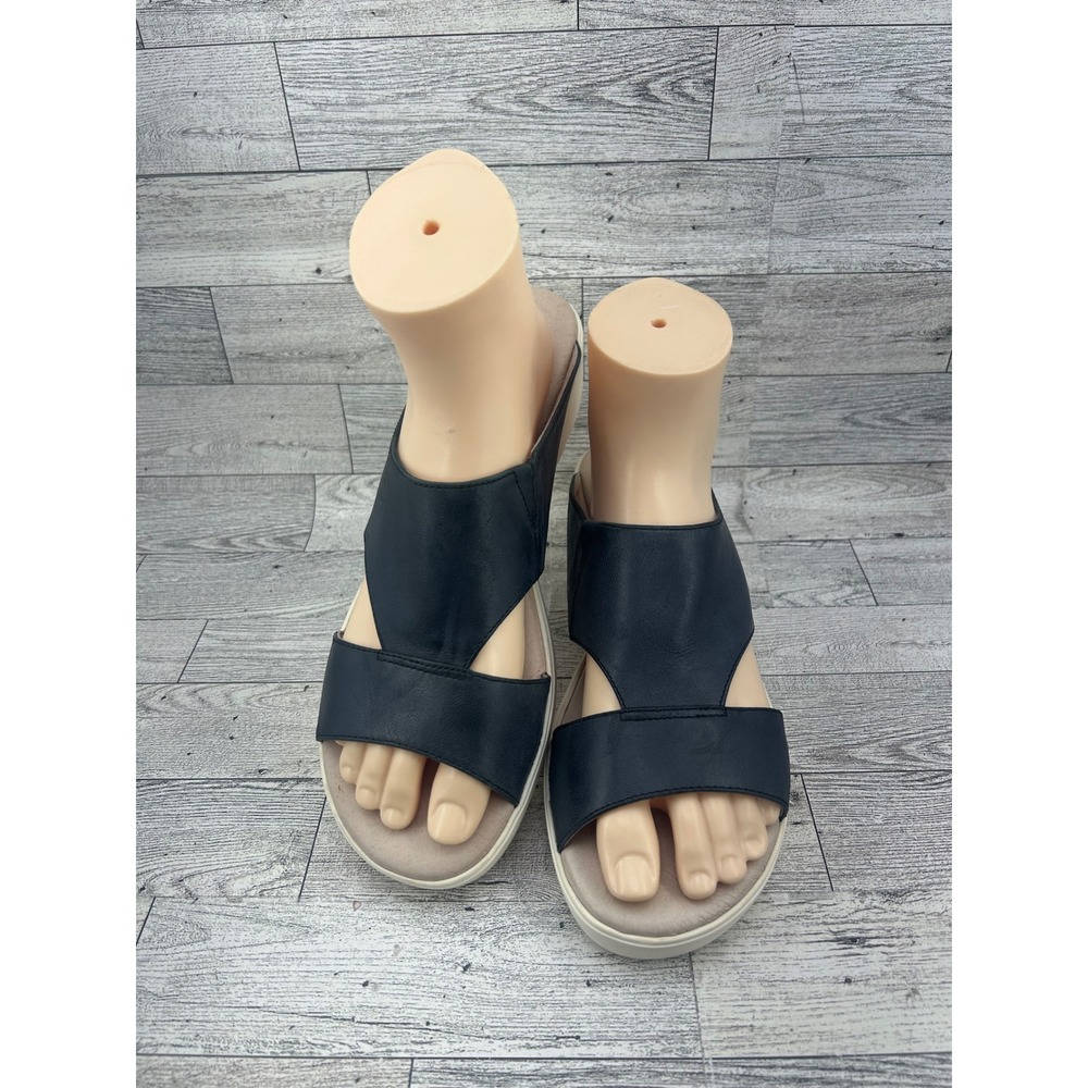 Johnston & Murphy Women Blue Navy Leather Platform Slide Sandals 78-43127 Sz 10M